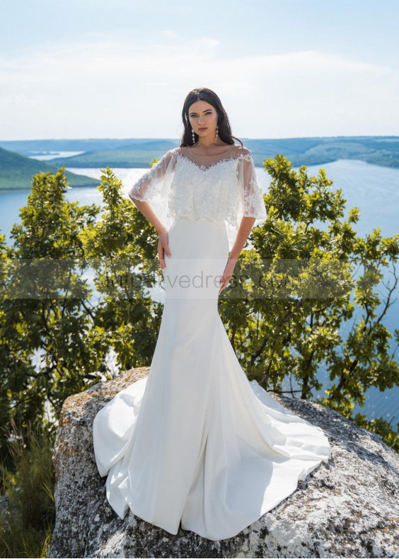 Ivory Lace Satin Boho Wedding Dress